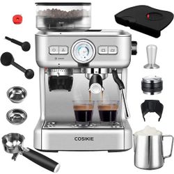 COSIKIE Espresso Machine with Grinder, Semi Automatic Espresso Machine with Steamer Milk Frother, All in One Espresso Coffee Machines 20 Bar, Home Bar