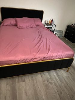 Black Velvet Bed Frame with Gold Trim