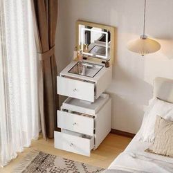 New White 360° Swivel Makeup Vanity with storage on wheels