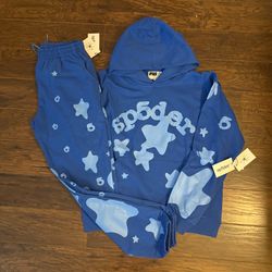 Sp5der Blue Hoodie Sweatpants Set Large