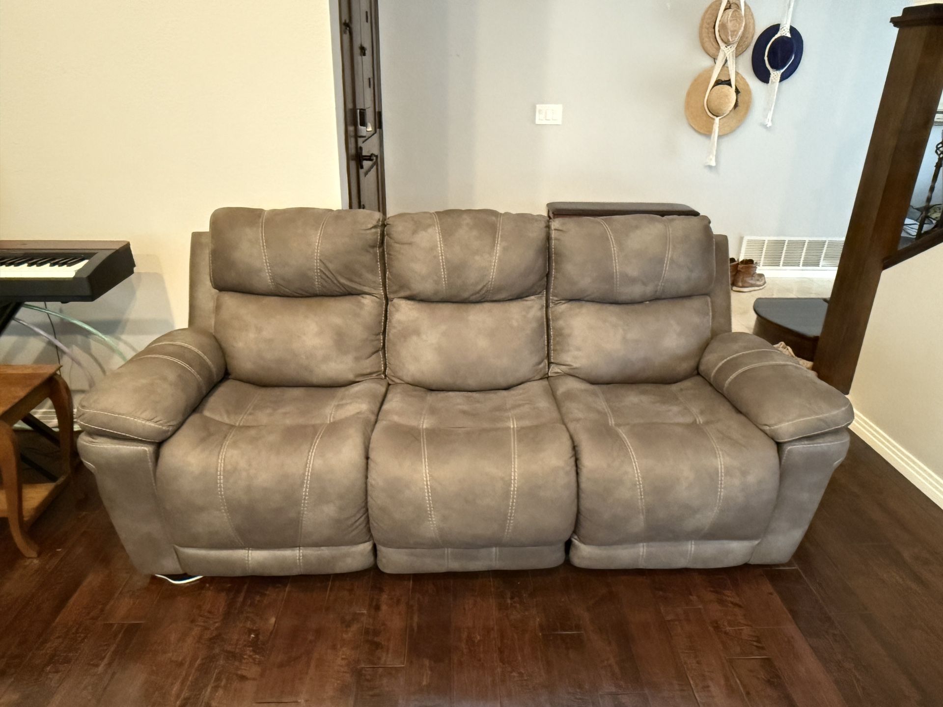 Reclining Sofa Couch Faux Suede