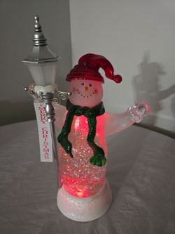 Lighted Color Changing Snowman Snow Globe Swirling Glitter Winter Christmas 12”