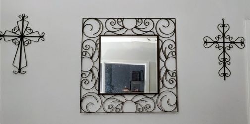 Wrought iron mirror/crosses