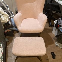Pink Chair And  Foot Stool. Good Condition. No Rips Holes