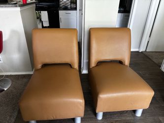 Pair of Tan Faux Leather Accent Chairs