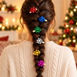 12-Piece Metallic Bow Hair Clip Set – Red, Gold, Pink, Green, Silver & Blue