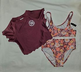 NWT Girls Art Class 3 Piece Floral Swimsuit - Size M (8)