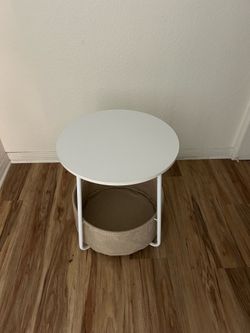 White Modern Side Table with Storage Basket