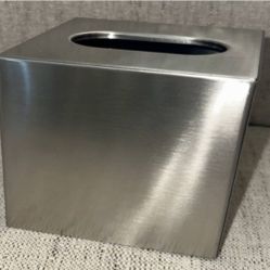 Square Metal Silver Tone Facial Tissue Box Cover Holder