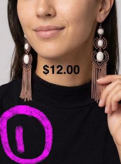 Rose Gold Tassel Drop Earrings with White Stone