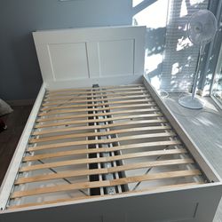 White Ikea Queen Bedframe With Storage(Free Delivery)