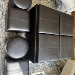 Black Leather Ottoman Set