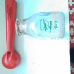 Antique Ice Cream Scoop And Milk Bottle 