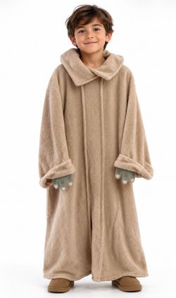 New Kids Baby Yoda Grogu Inspired Beige Fleece Robe Costume Size Small