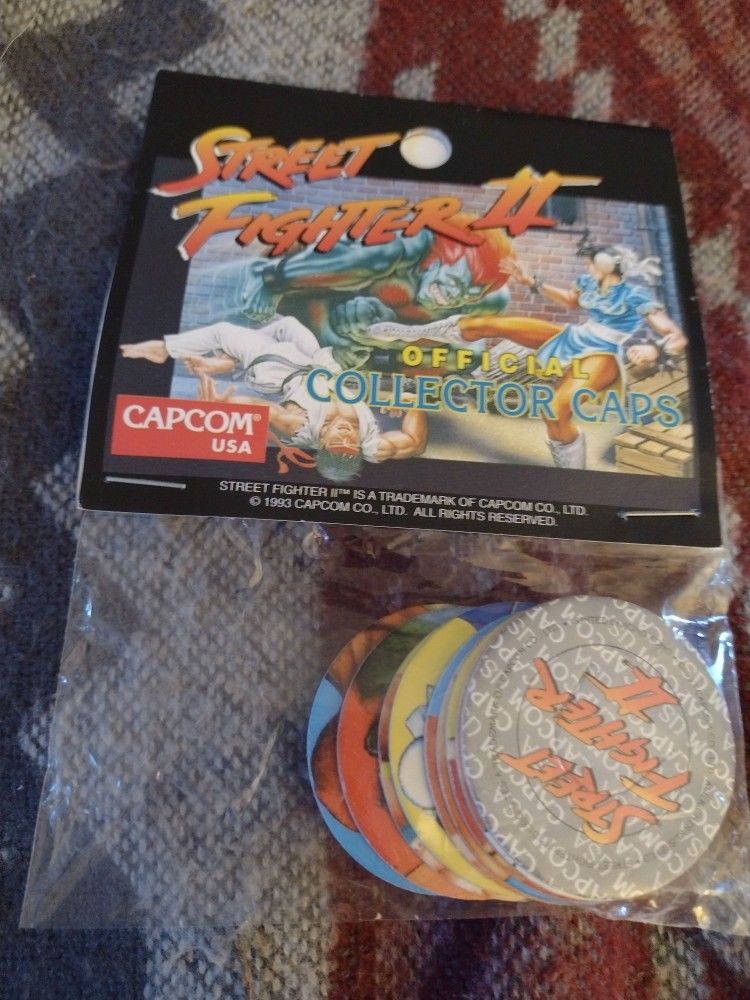 Vintage Sealed Street Fighter II 1993 Set Of 9 Pogs. Capcom. Cash Porch Pickup Redmond