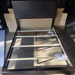 NEW Queen Panel Bed Frame - Brown Faux Leather 