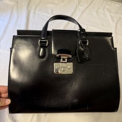 Gucci Black Smooth Leather Lady Lock Tote Handbag