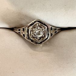 Vintage White Gold Diamond Ring Art Deco Style