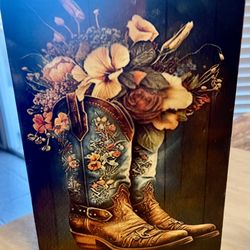 New Wooden Floral Boot Wall Hanging. 