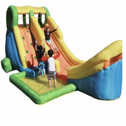 New In Box Splash into summer with the Inflatable Half Pipe water slide by Sportspwer! Kids can try to score a basketball shot as they slide down the 
