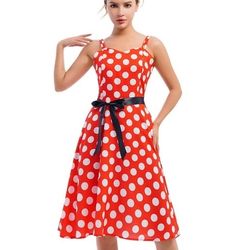 Women's Polka Dot Dress with Thin Straps, Rockabilly Style