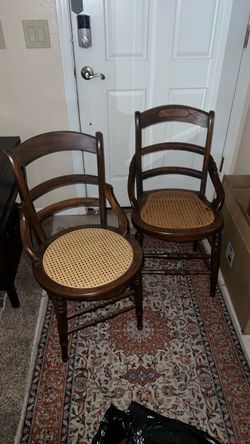 Pair of Antique Cane Seat Armchairs