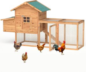 Outdoor Chicken Coop for 2-4 Chickens Wooden Hen House with Nesting Box 80" Poultry Pet Hutch Backyard Run Cage w/ Waterproof Asphalt Roof, Ramp, Perc