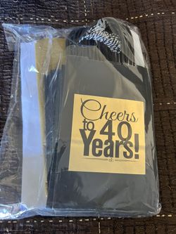 Black & Gold 40th Birthday/Anniversary Cheers Themed Small Party Favor Gift Bags with Tags -12pack