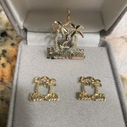 14k Diamond Cut Earrings And Pendant From Hawaii