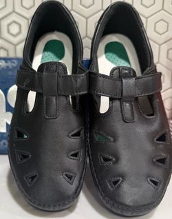 SAS Roamer Black Leather Comfort Shoes Women's Size 7 WW Wide T-Strap Mary Jane