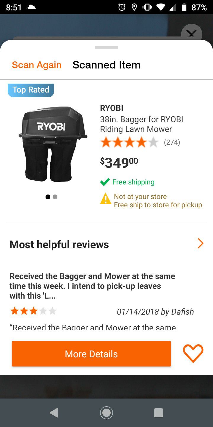 Ryobi Electric Riding Mower Bagging Kit