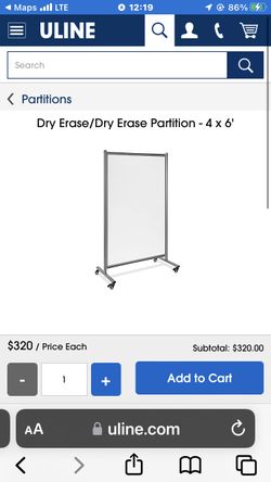  Uline, H-5850 dry, erase board, two sided, 4’ x 6’