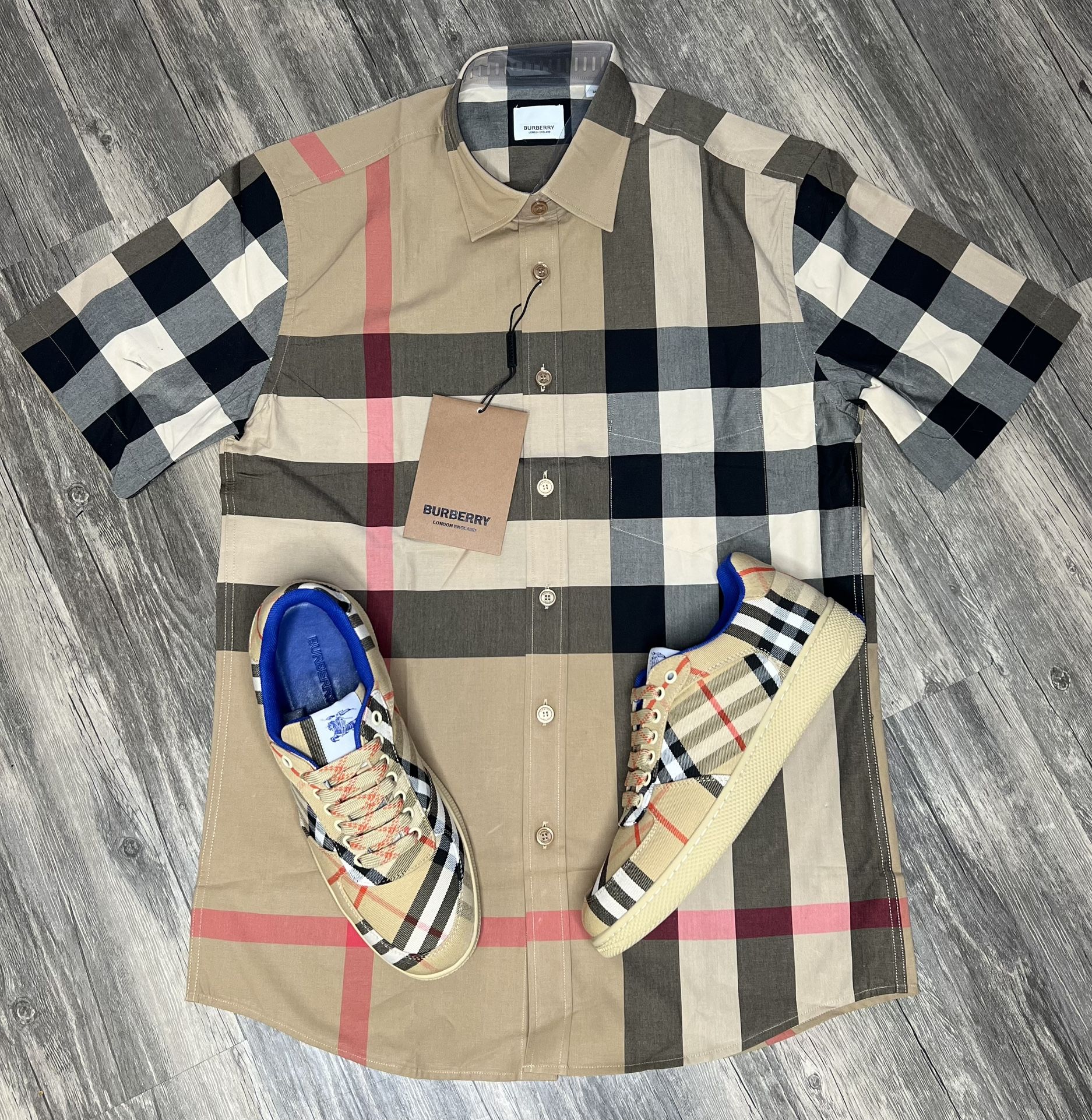 Burberry Shoes And Shirt Brand New Sneaker With Box And Dust Cover
