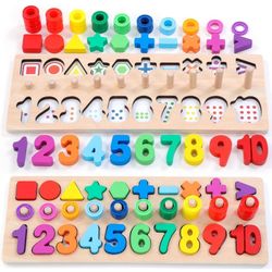 Brand New Wooden Montessori Toys for Kids Toddler Number Puzzles Sorter Counting Shape Stacker Stacking Game Preschool Toys