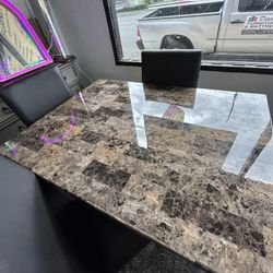 Faux Marble Top 5 Piece Dining Table Set 