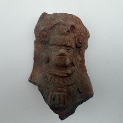 Pre-Columbian Mesoamerican Clay Fragment Face Headdress Figure Terracotta