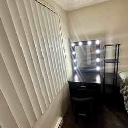 Vanity Mirror, Chair, And Shelf 