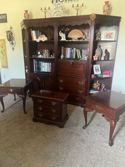Cherry Wood Secretary Desk and Bookcase Set