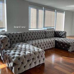 New/_ Gray Velvet Double Chaise Sectional, Seccional, Couch 