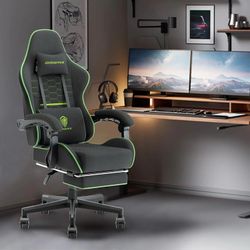 Dowinx Gaming Chair - Black Green, Massage, Fabric