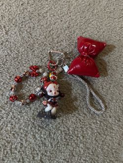 Skullpanda Bag Charm Keychain Red White Silver