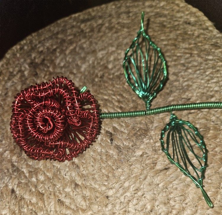 Handmade Metal Wire Red Rose