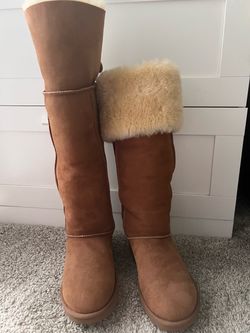 Rare UGG Over The Knee Bailey Button Boots Chestnut Size 8