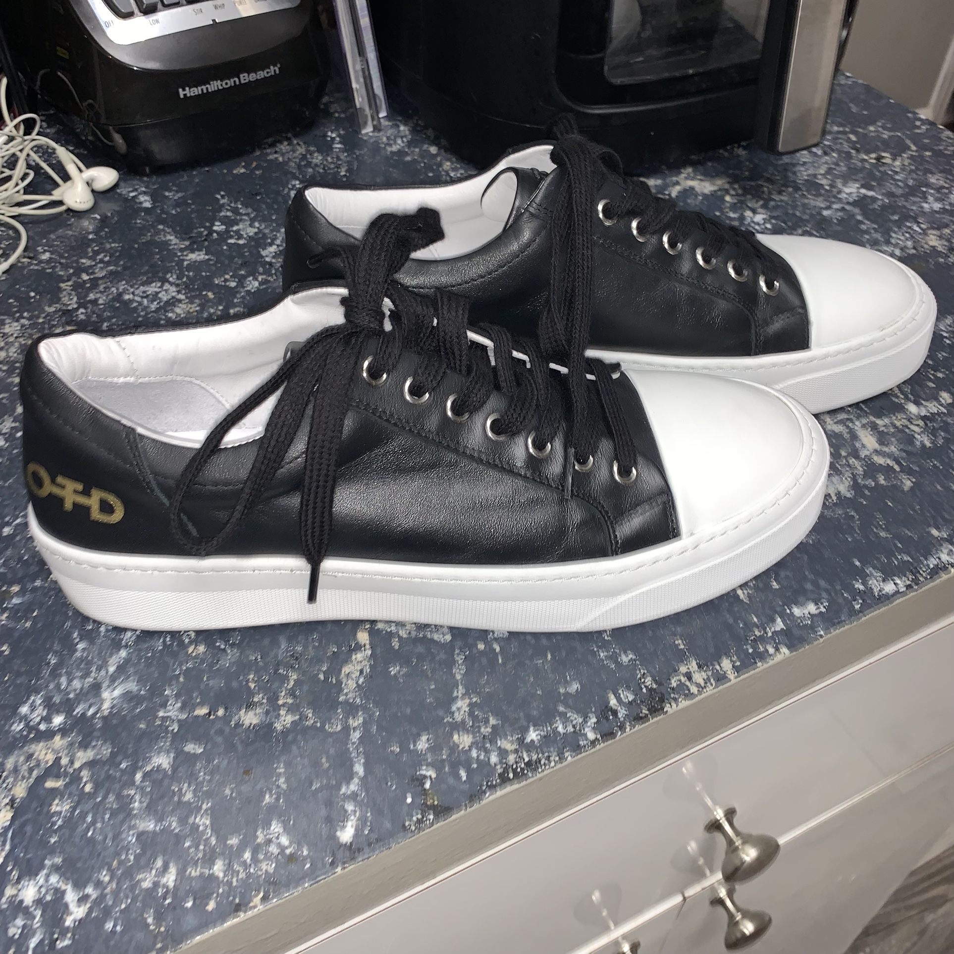 New Condition OTD (On This Day) Leather Sneakers Black And White Size 9.5