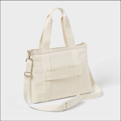 Solid Canvas School Tote Bag - with Padded Laptop Compartment