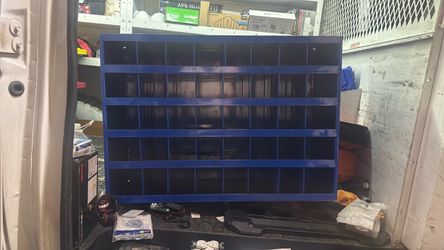 Blue Metal Parts Storage Bin Organizer