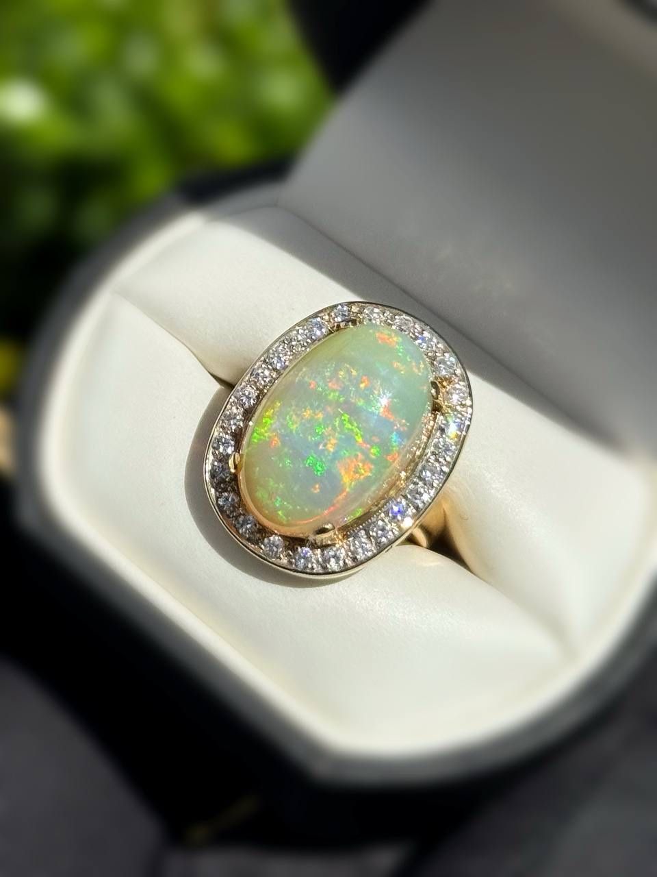 Jewelry 14k solid yellow gold natural diamonds natural opal ring sz 5.00