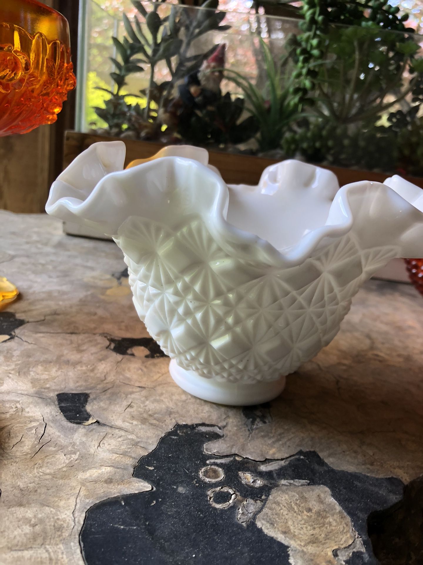 Vintage Old Virginia Glass Signed Milk Glass