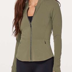 Lululemon The Ease Jacket Size 4 Sage Green Nulu Running Track Peplum Zip Front