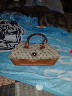 Dooney & Bourke Leather Domed Satchel Signature Canvas Purse.